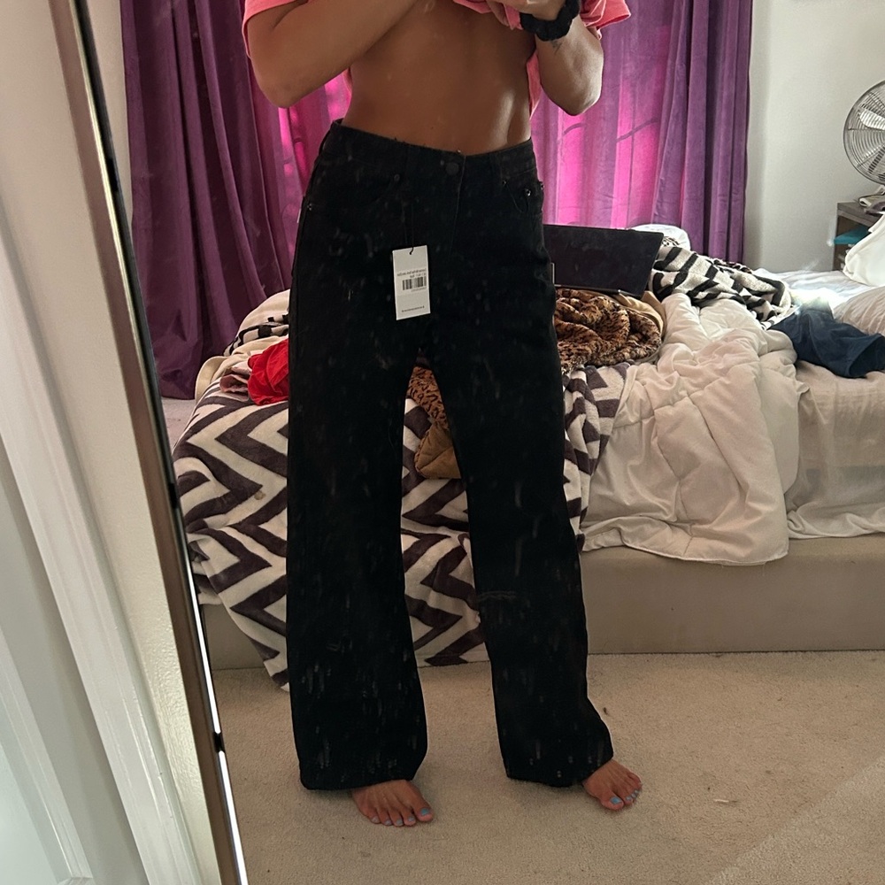 Cutest Brand new with Tags Princess Polly Black Wide-Leg Mid Rise Denim Pants